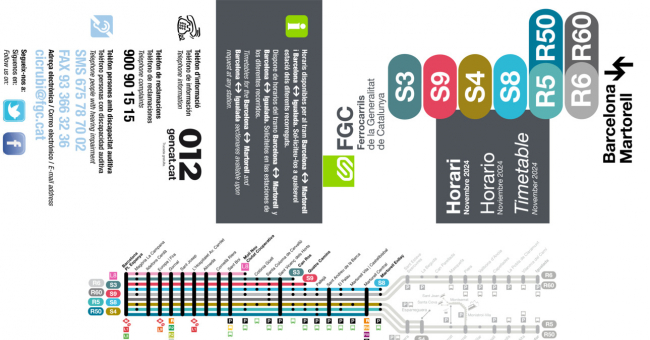 Tabla de horarios y frecuencias de paso los días festivos Línea S3: Barcelona - Plaça de Espanya - Can Ros