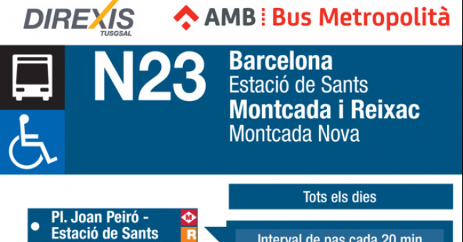 Tabla de horarios y frecuencias de paso en sentido ida Línea N23: Barcelona (Estació de Sants) - Montcada i Reixac (Montcada Nova)