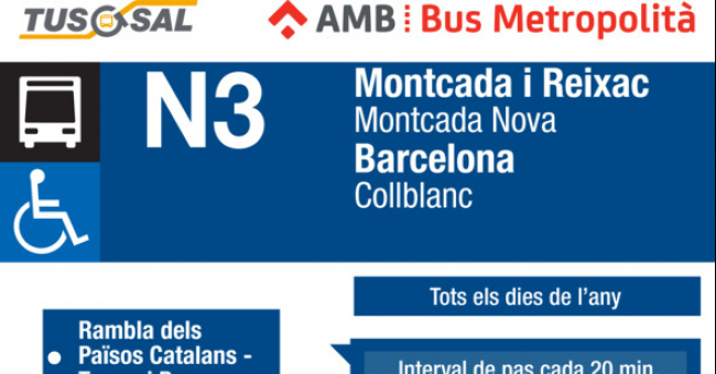 Tabla de horarios y frecuencias de paso Línea N3: Barcelona (Collblanc - Plaça Catalunya) - Montcada i Reixac (Rambla Països Catalans)