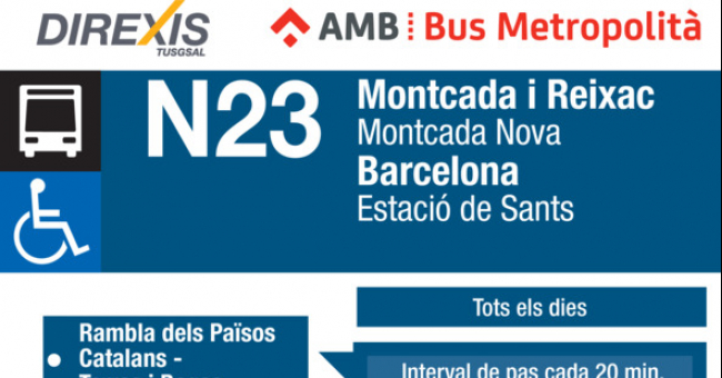 Tabla de horarios y frecuencias de paso en sentido vuelta Línea N23: Barcelona (Estació de Sants) - Montcada i Reixac (Montcada Nova)