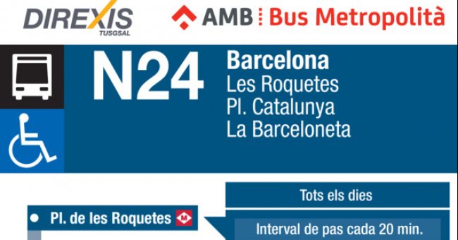 Tabla de horarios y frecuencias de paso en sentido vuelta Línea N24: La Barceloneta - Les Roquetes