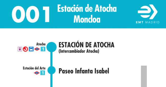 Tabla de horarios y frecuencias de paso en sentido ida Línea 001: Atocha - Moncloa