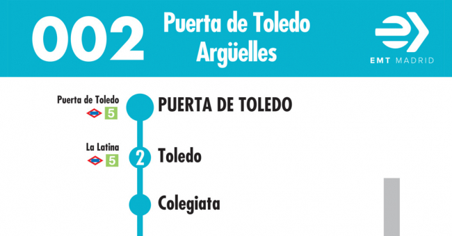 Tabla de horarios y frecuencias de paso en sentido ida Línea 002: Puerta de Toledo - Argüelles