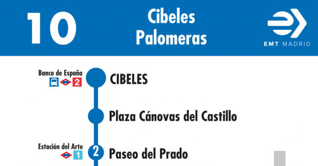 Tabla de horarios y frecuencias de paso en sentido ida Línea 10: Plaza de Cibeles - Palomeras