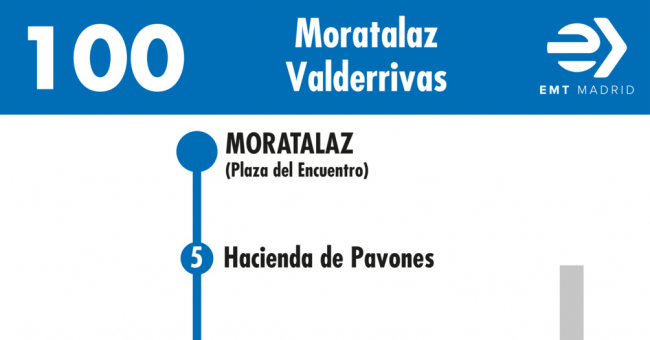 Tabla de horarios y frecuencias de paso en sentido ida Línea 100: Moratalaz - Valderrivas