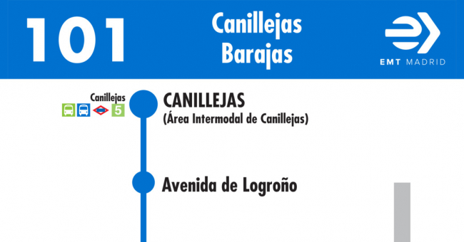 Tabla de horarios y frecuencias de paso en sentido ida Línea 101: Canillejas - Aeropuerto - Barajas