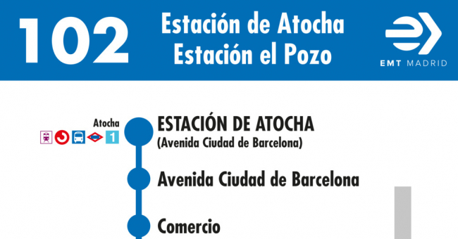 Tabla de horarios y frecuencias de paso en sentido ida Línea 102: Atocha - Estación El Pozo