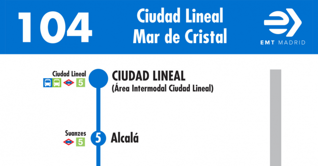 Tabla de horarios y frecuencias de paso en sentido ida Línea 104: Plaza de Ciudad Lineal - Mar de Cristal