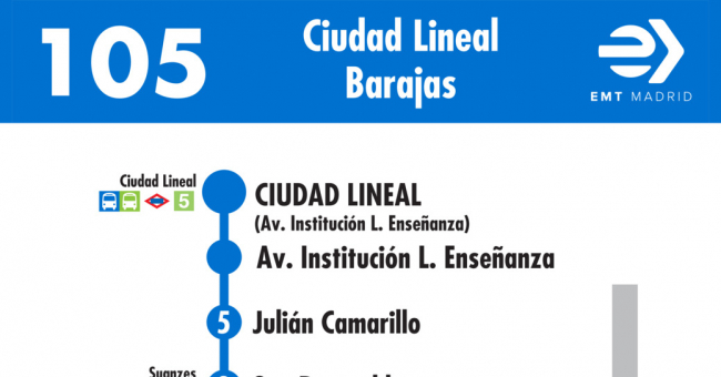 Tabla de horarios y frecuencias de paso en sentido ida Línea 105: Plaza de Ciudad Lineal - Barajas