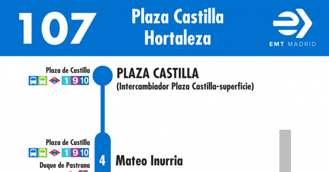 Tabla de horarios y frecuencias de paso en sentido ida Línea 107: Plaza de Castilla - Hortaleza