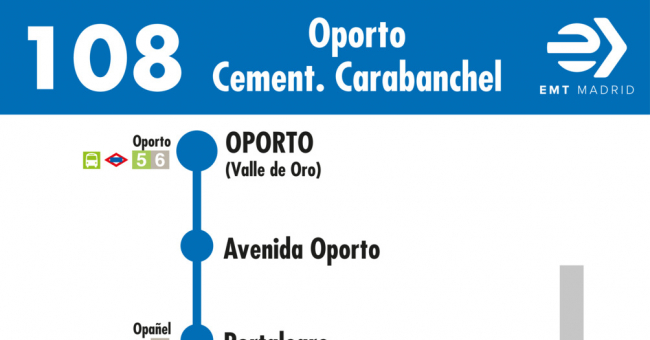 Tabla de horarios y frecuencias de paso en sentido ida Línea 108: Oporto - Cementerio de Carabanchel