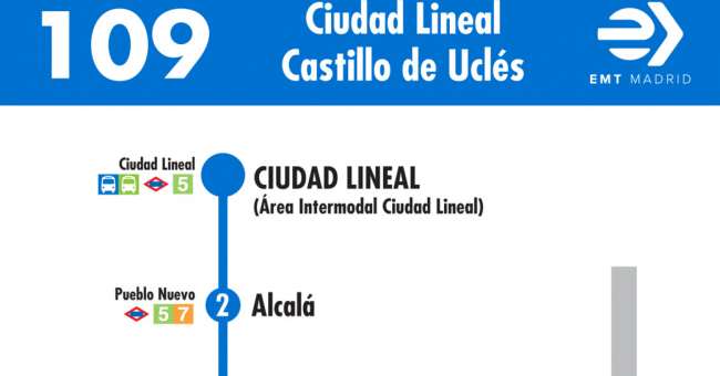 Tabla de horarios y frecuencias de paso en sentido ida Línea 109: Plaza de Ciudad Lineal - Castillo de Uclés