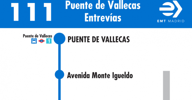 Tabla de horarios y frecuencias de paso en sentido ida Línea 111: Puente de Vallecas - Entrevías