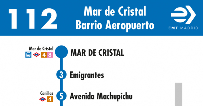Tabla de horarios y frecuencias de paso en sentido ida Línea 112: Mar de Cristal - Barrio del Aeropuerto