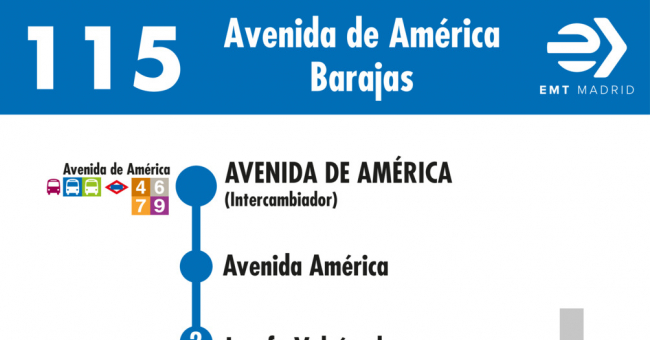 Tabla de horarios y frecuencias de paso en sentido ida Línea 115: Avenida de América - Barajas