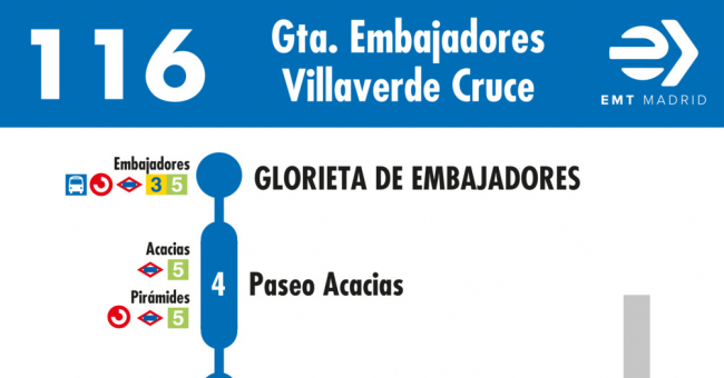 Tabla de horarios y frecuencias de paso en sentido ida Línea 116: Glorieta de Embajadores - Villaverde Cruce