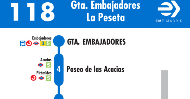 Tabla de horarios y frecuencias de paso en sentido ida Línea 118: Glorieta de Embajadores - Avenida de la Peseta