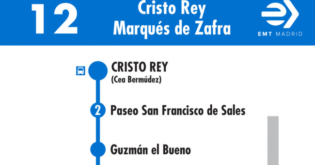 Tabla de horarios y frecuencias de paso en sentido ida Línea 12: Plaza de Cristo Rey - Paseo del Marqués de Zafra