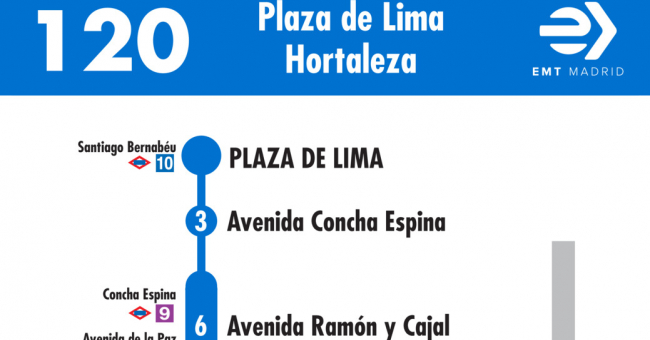 Tabla de horarios y frecuencias de paso en sentido ida Línea 120: Plaza de Lima - Hortaleza