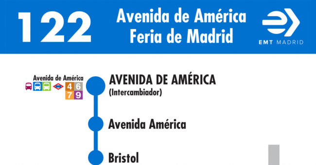 Tabla de horarios y frecuencias de paso en sentido ida Línea 122: Avenida de América - Campo de las Naciones