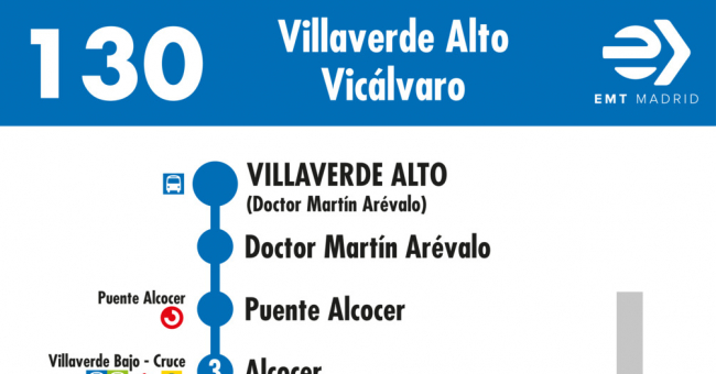 Tabla de horarios y frecuencias de paso en sentido ida Línea 130: Villaverde Alto - Vicálvaro