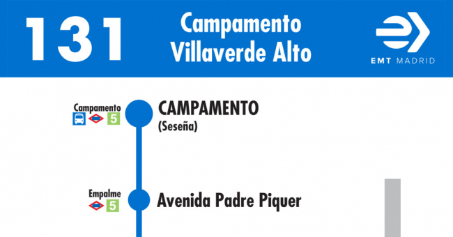 Tabla de horarios y frecuencias de paso en sentido ida Línea 131: Campamento - Villaverde Alto