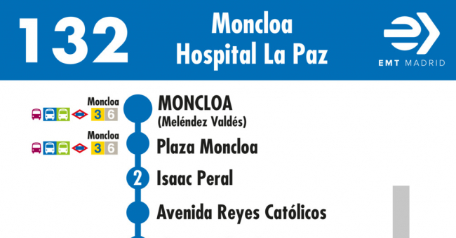 Tabla de horarios y frecuencias de paso en sentido ida Línea 132: Moncloa - Hospital la Paz