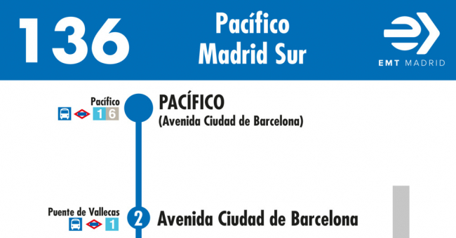Tabla de horarios y frecuencias de paso en sentido ida Línea 136: Pacífico - Madrid Sur