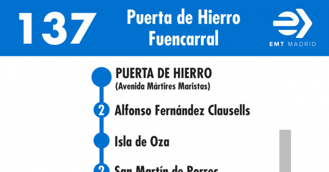 Tabla de horarios y frecuencias de paso en sentido ida Línea 137: Ciudad Puerta de Hierro - Fuencarral