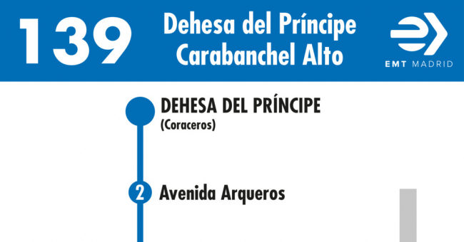 Tabla de horarios y frecuencias de paso en sentido ida Línea 139: Dehesa del Príncipe - Carabanchel Alto
