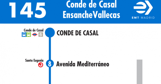 Tabla de horarios y frecuencias de paso en sentido ida Línea 145: Plaza del Conde de Casal - Ensanche de Vallecas