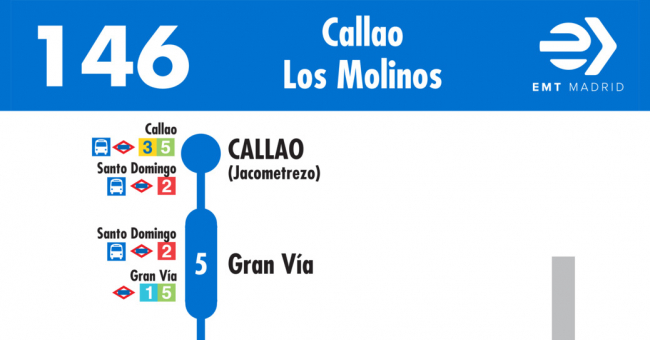 Tabla de horarios y frecuencias de paso en sentido ida Línea 146: Plaza del Callao - Los Molinos