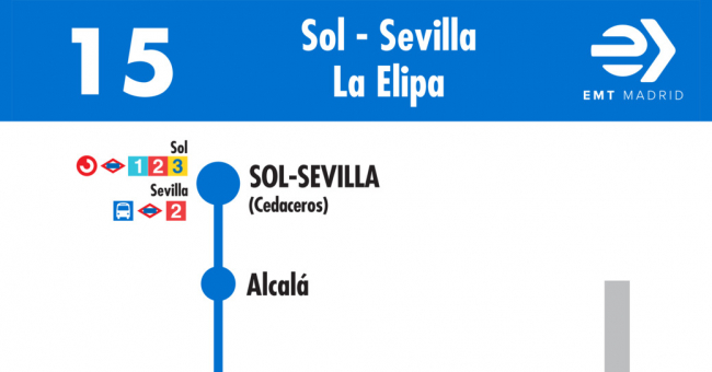Tabla de horarios y frecuencias de paso en sentido ida Línea 15: Puerta del Sol - La Elipa