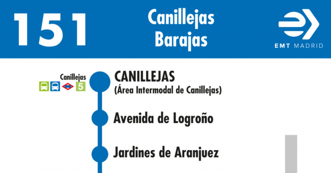 Tabla de horarios y frecuencias de paso en sentido ida Línea 151: Canillejas - Barajas