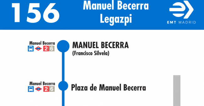 Tabla de horarios y frecuencias de paso en sentido ida Línea 156: Plaza de Manuel Becerra - Plaza de Legazpi