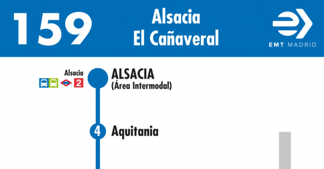 Tabla de horarios y frecuencias de paso en sentido ida Línea 159: Alsacia - El Cañaveral