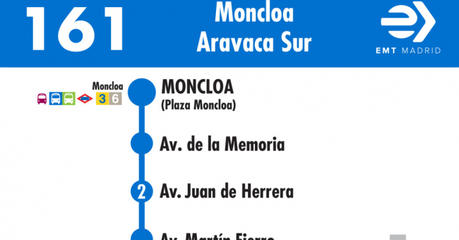 Tabla de horarios y frecuencias de paso en sentido ida Línea 161: Moncloa - Estación de Aravaca