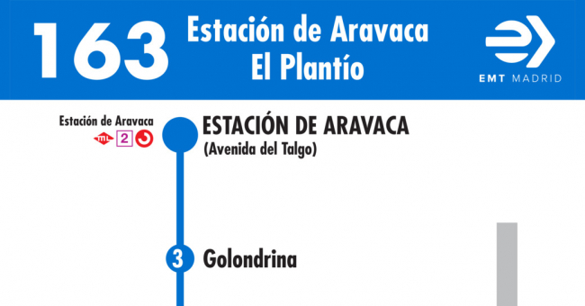 Tabla de horarios y frecuencias de paso en sentido ida Línea 163: Estación de Aravaca - El Plantío