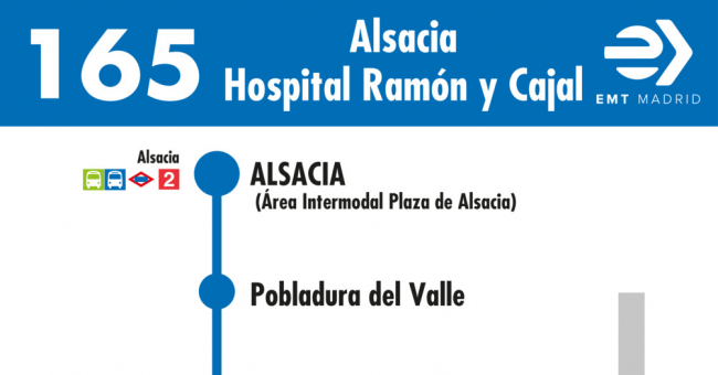 Tabla de horarios y frecuencias de paso en sentido ida Línea 165: Alsacia - Hospital Ramón y Cajal