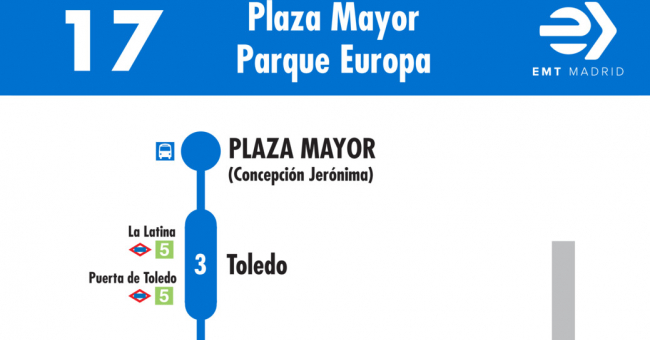 Tabla de horarios y frecuencias de paso en sentido ida Línea 17: Plaza Mayor - Colonia Parque Europa