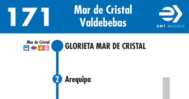 Tabla de horarios y frecuencias de paso en sentido ida Línea 171: Mar de Cristal - Valdebebas