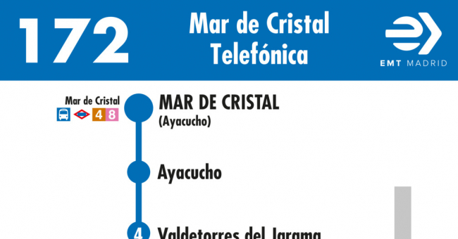 Tabla de horarios y frecuencias de paso en sentido ida Línea 172: Mar de Cristal - Las Tablas - Telefónica