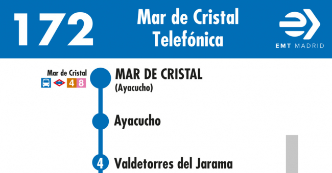 Tabla de horarios y frecuencias de paso en sentido ida Línea 172: Mar de Cristal - Las Tablas - Telefónica