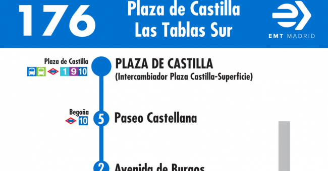 Tabla de horarios y frecuencias de paso en sentido ida Línea 176: Plaza de Castilla - Las Tablas