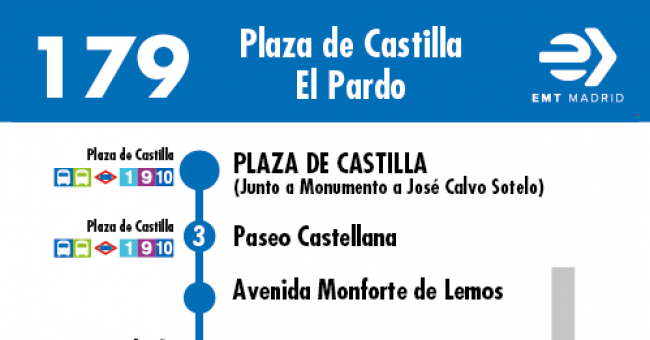 Tabla de horarios y frecuencias de paso en sentido ida Línea 179: Plaza de Castilla - El Pardo