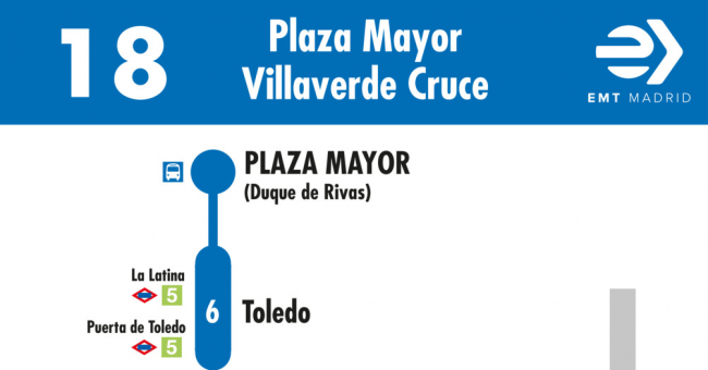 Tabla de horarios y frecuencias de paso en sentido ida Línea 18: Plaza Mayor - Villaverde Cruce