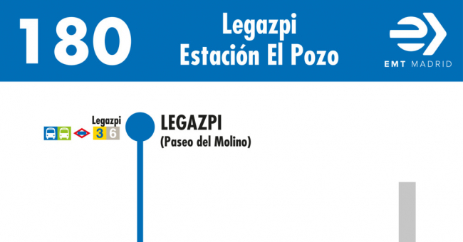 Tabla de horarios y frecuencias de paso en sentido ida Línea 180: Plaza de Legazpi - Caja Mágica