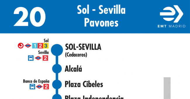 Tabla de horarios y frecuencias de paso en sentido ida Línea 20: Puerta del Sol - Pavones