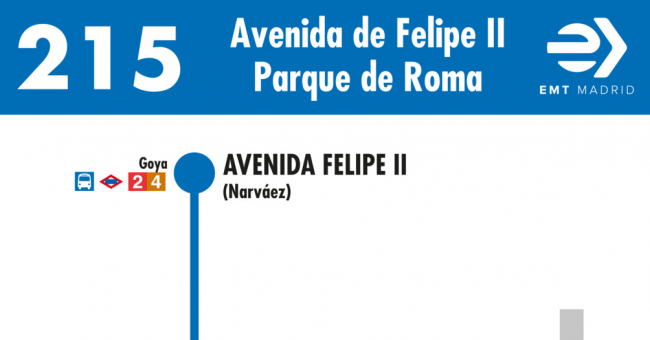 Tabla de horarios y frecuencias de paso en sentido ida Línea 215: Avenida de Felipe II - Parque Roma