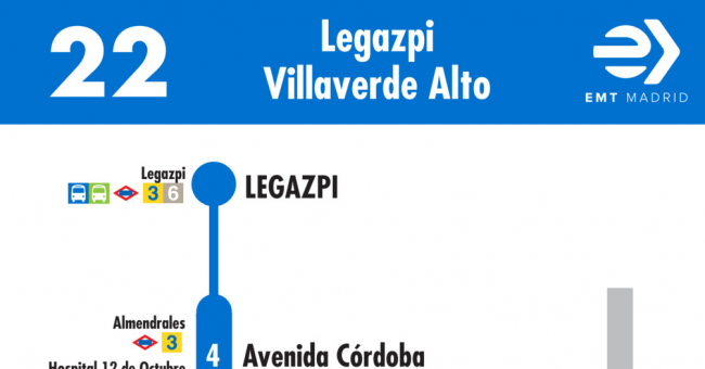 Tabla de horarios y frecuencias de paso en sentido ida Línea 22: Plaza de Legazpi - Villaverde Alto